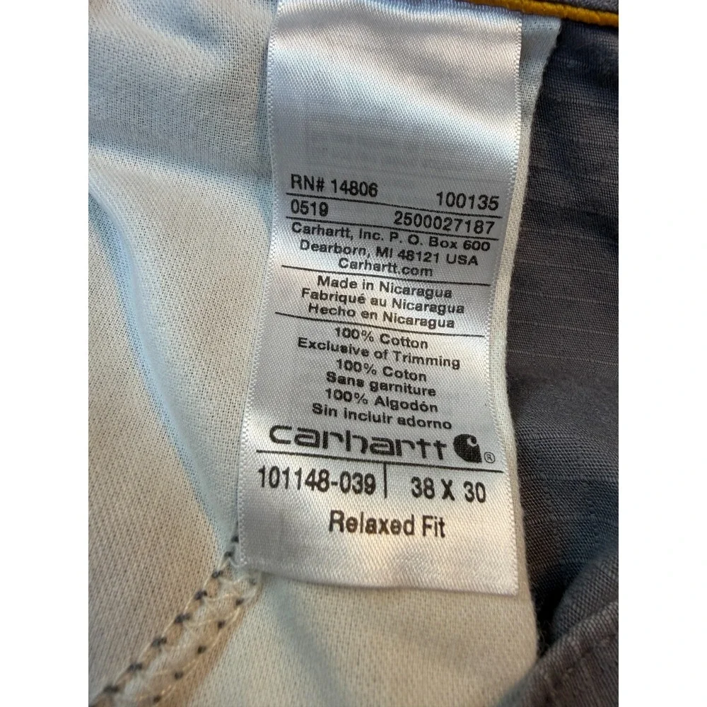 Carhartt Men Cargo Pants 38x29 Relaxed Fit Gray Force‎ Ripstop Workwear